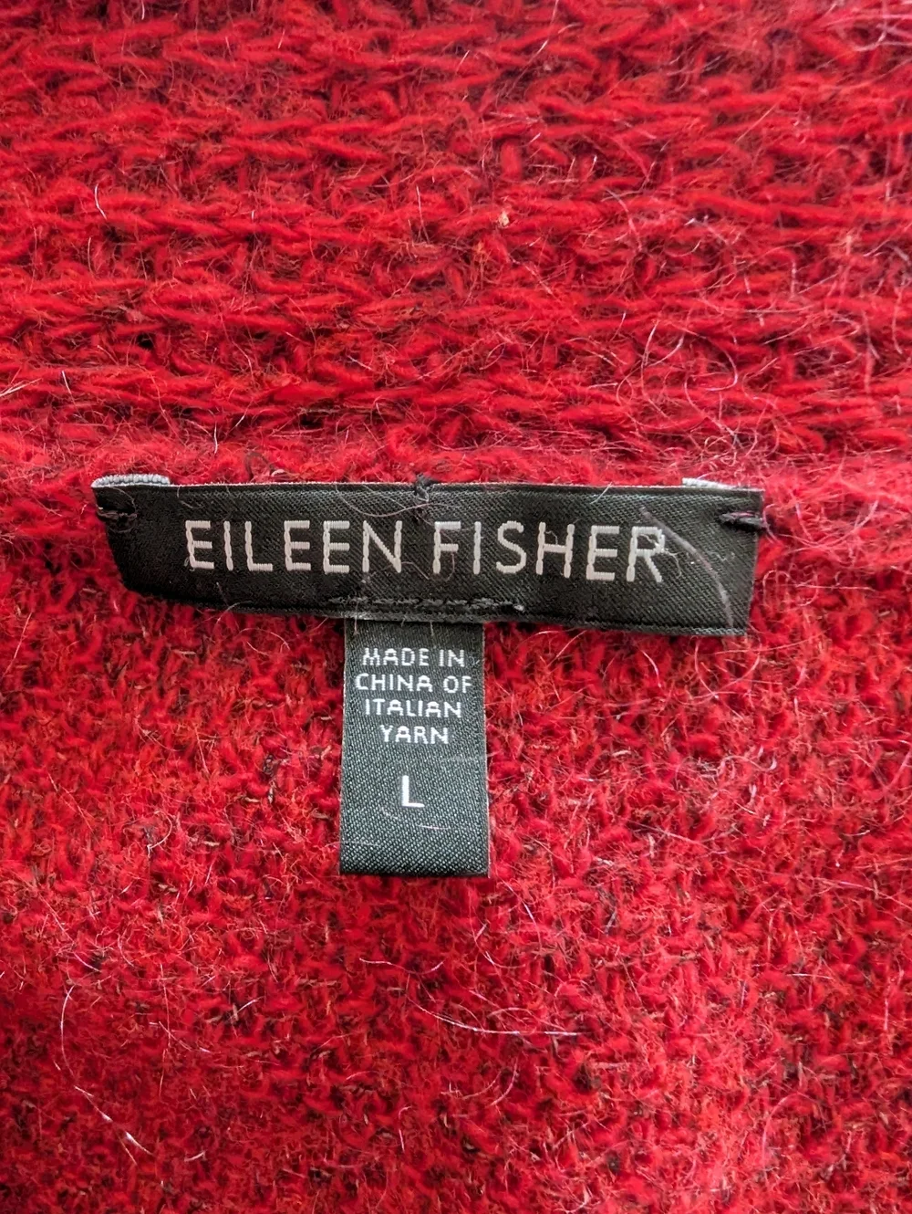 Eileen Fisher Open-Front Red Knit Cardigan